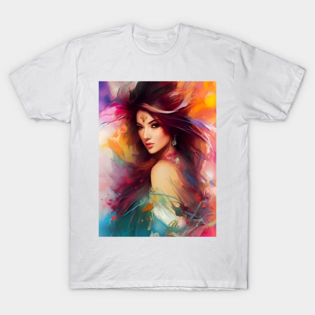 Vibrant Color Beautiful Young Woman Color Smear Abstract Smear T-Shirt by InfinitelyPink